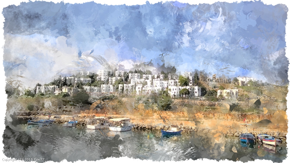 A small harbor with fishing boats in Turkey