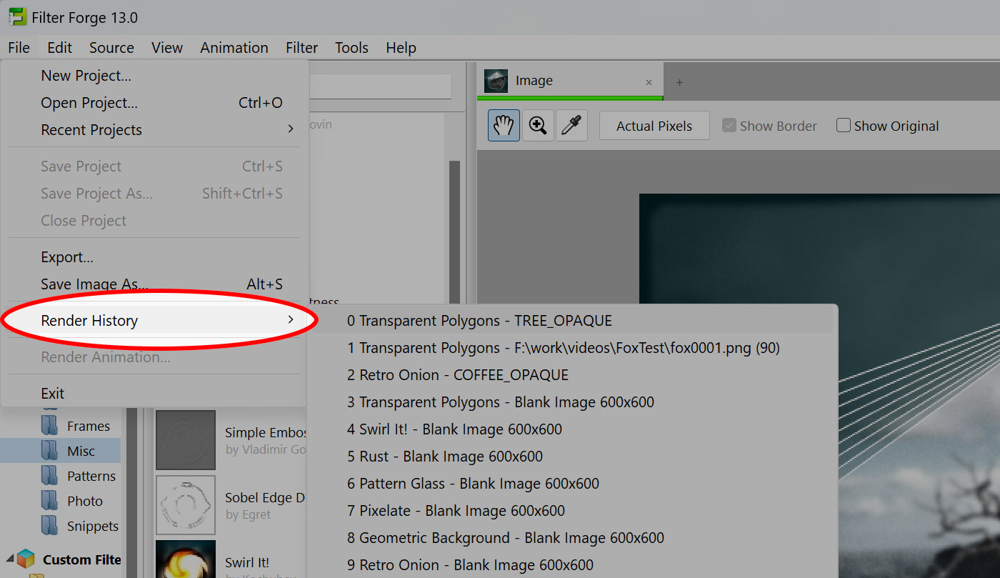 Render History Menu