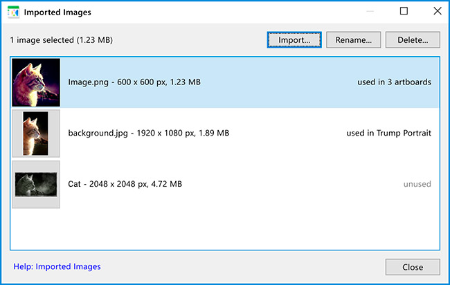 Imported Images dialog