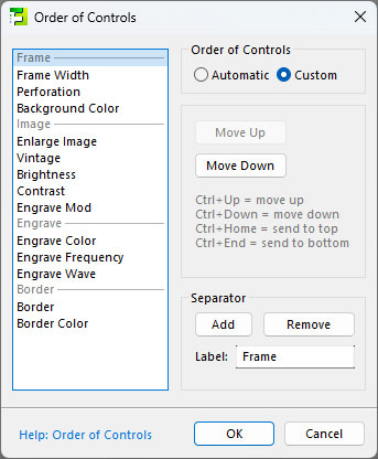 Order of Controls Dialog