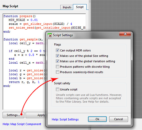 Script Settings dialog